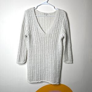 Gap Crochet Sweater Womens Large Boho Knit V Neck Pullover Long Sleeve White